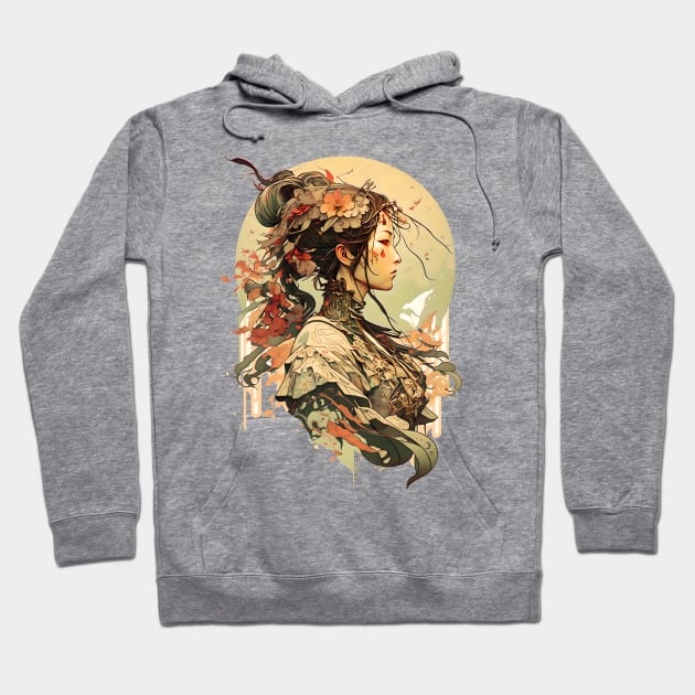 Art Nouveau Cyberpunk Traditional Japanese Fusion Hoodie by entwithanaxe